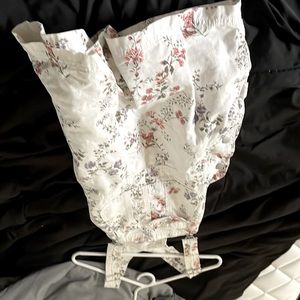 NOBO brand summer overalls, womens(Lg 11/13). White with pink and violet flowers